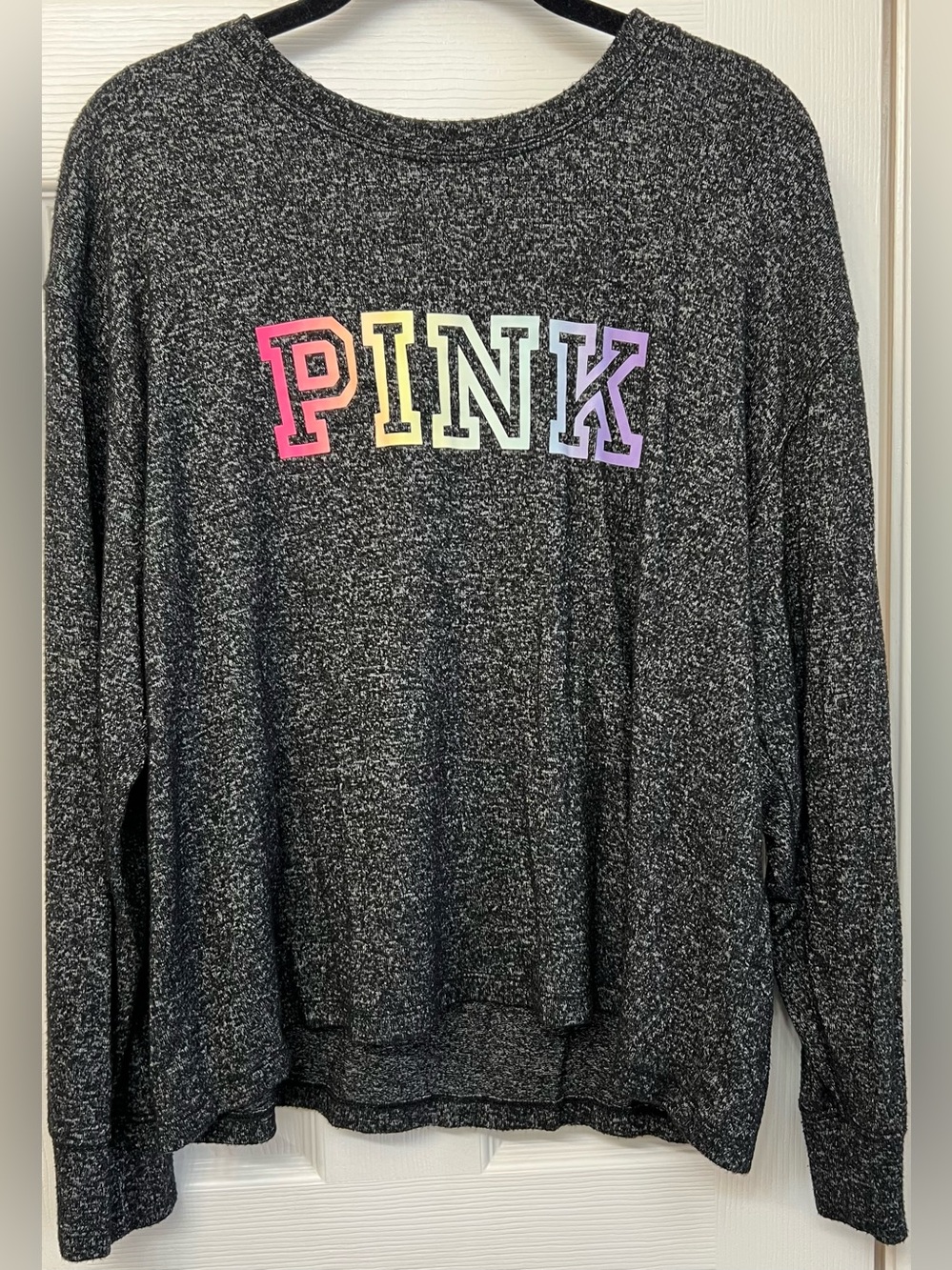 PINK Victoria's Secret Black Marled Shirt with Rainbow Lettering - Picture 2 of 3